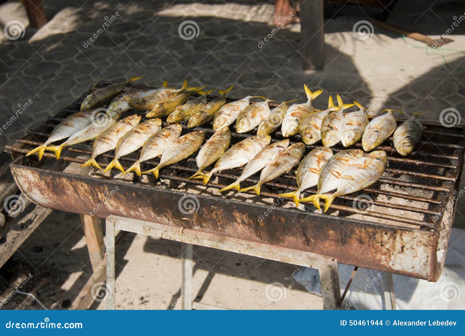 Fish on the grill stock photo. Image of delicious, beach 50461944