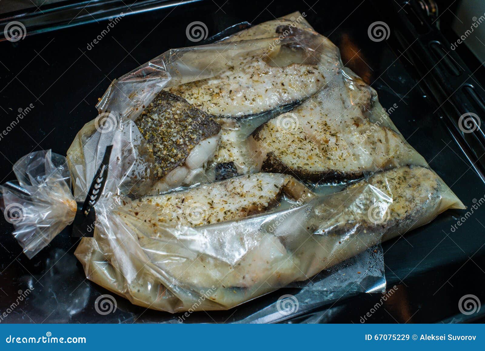 Fish Halibut in the Package for Baking in the Oven Stock Image Image