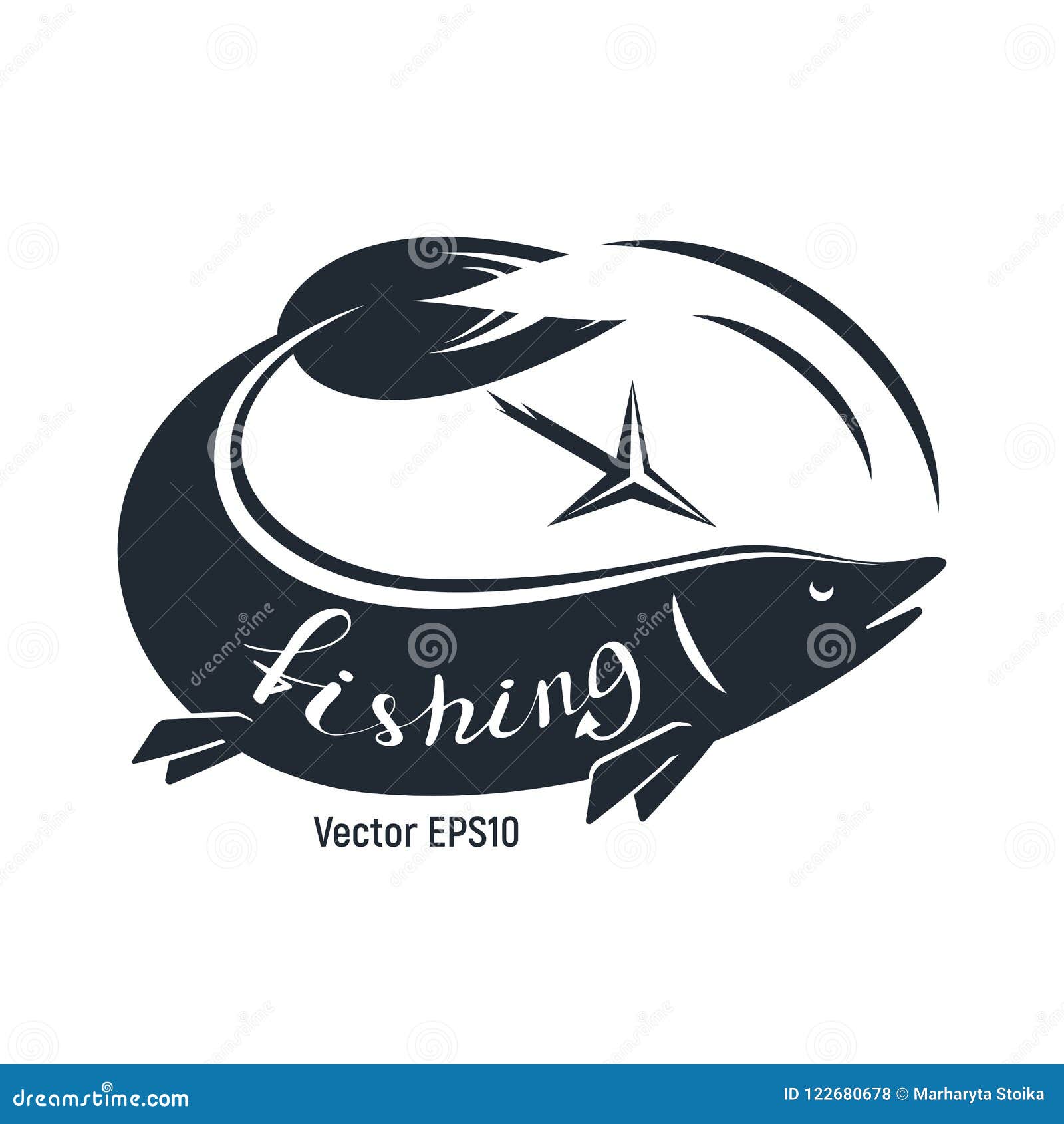 Fish with Harpoon for Fishing. Stock Vector - Illustration of recreational,  lettering: 122680678