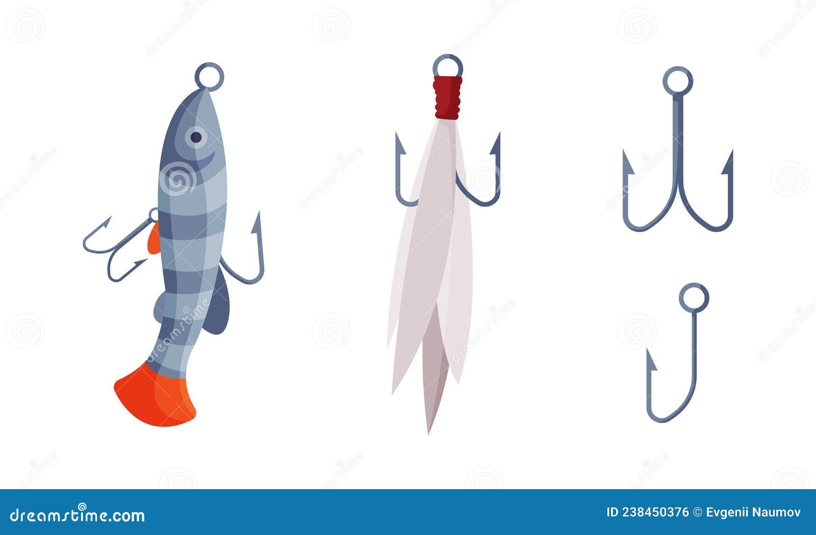 Fish Hook As Tool for Catching Fish Vector Set Stock Vector