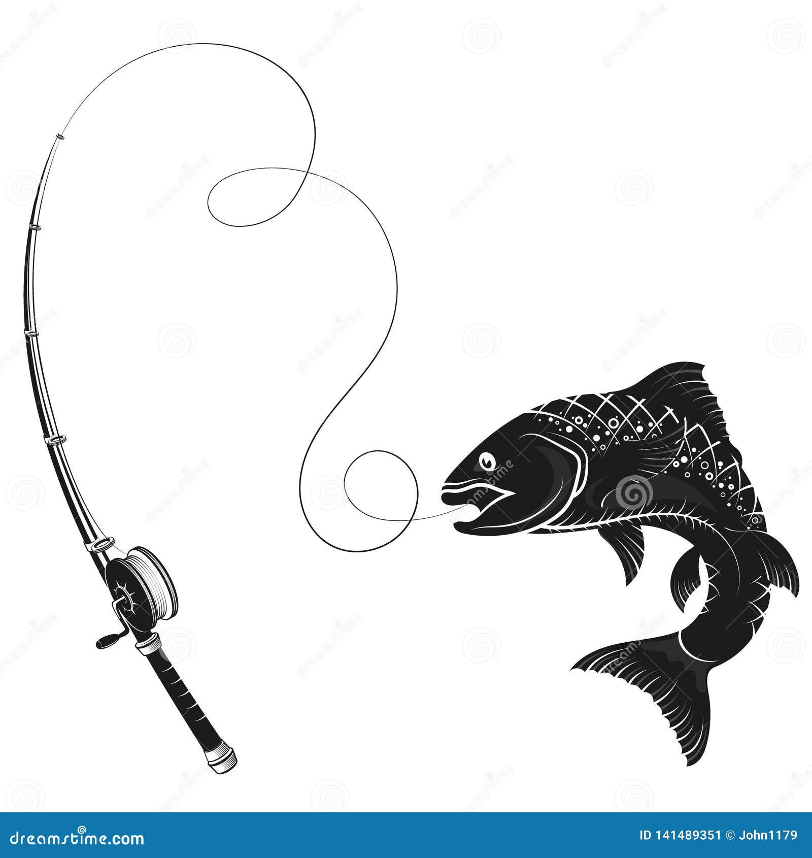Fish On The Hook And Fishing Rod Stock Illustration Illustration Of