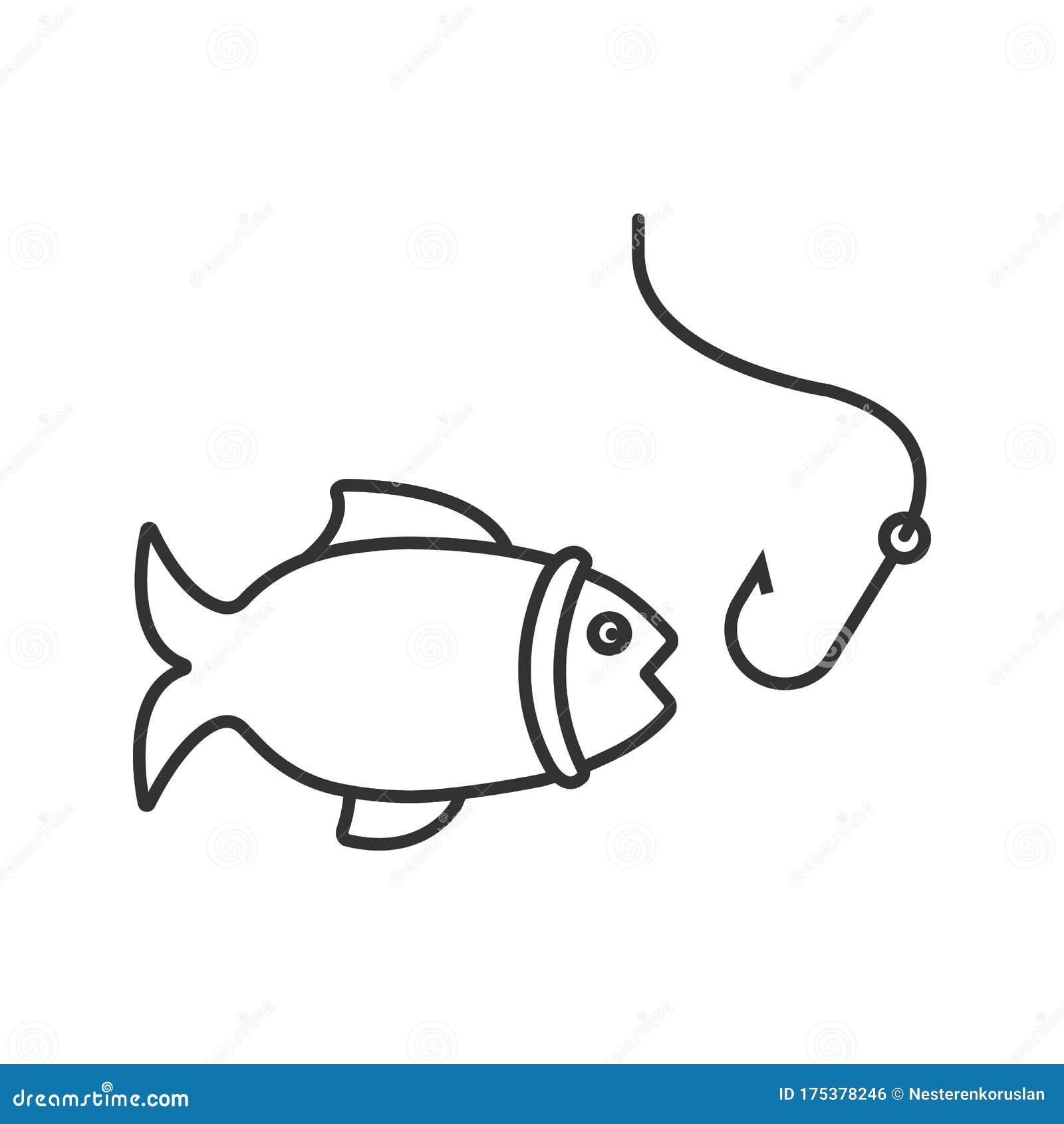 Fish and hook linear icon stock vector. Illustration of bait - 175378246