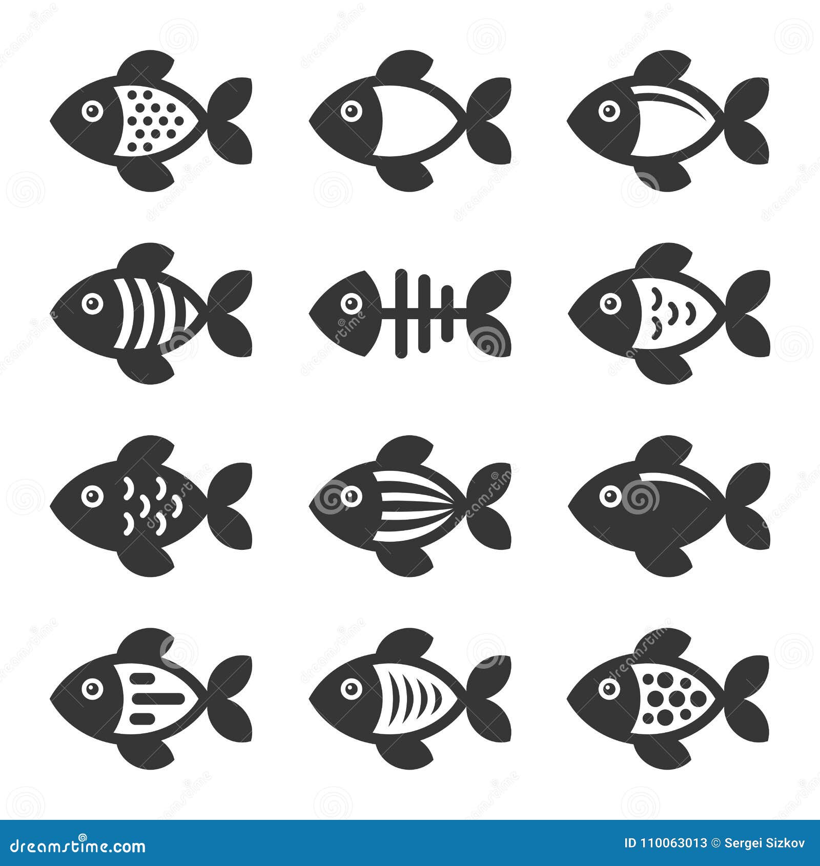 Fish Icons Set on White Background. Vector Stock Vector - Illustration