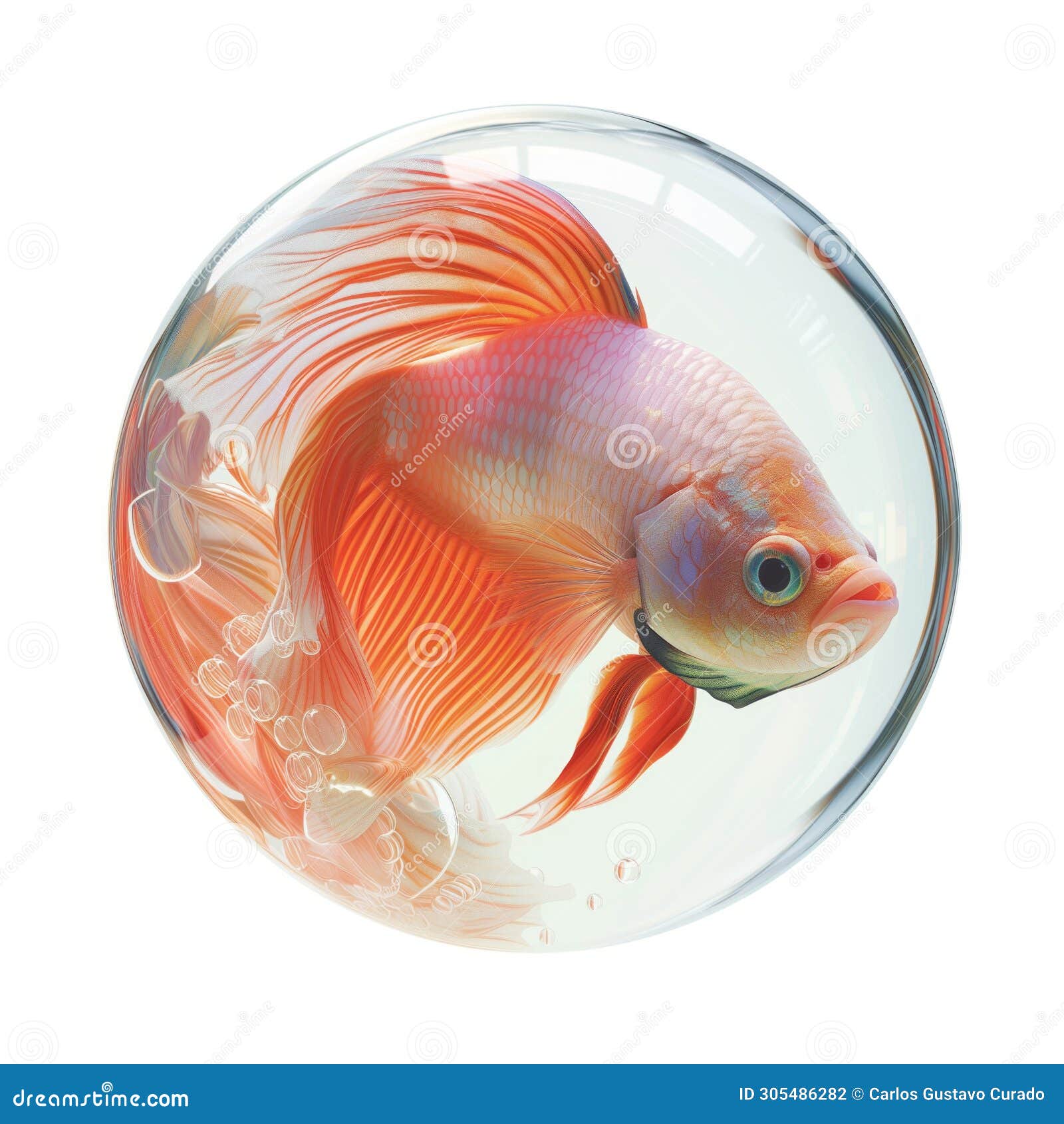 A Fish Inside a Water Bubble, Floating in the Air Stock