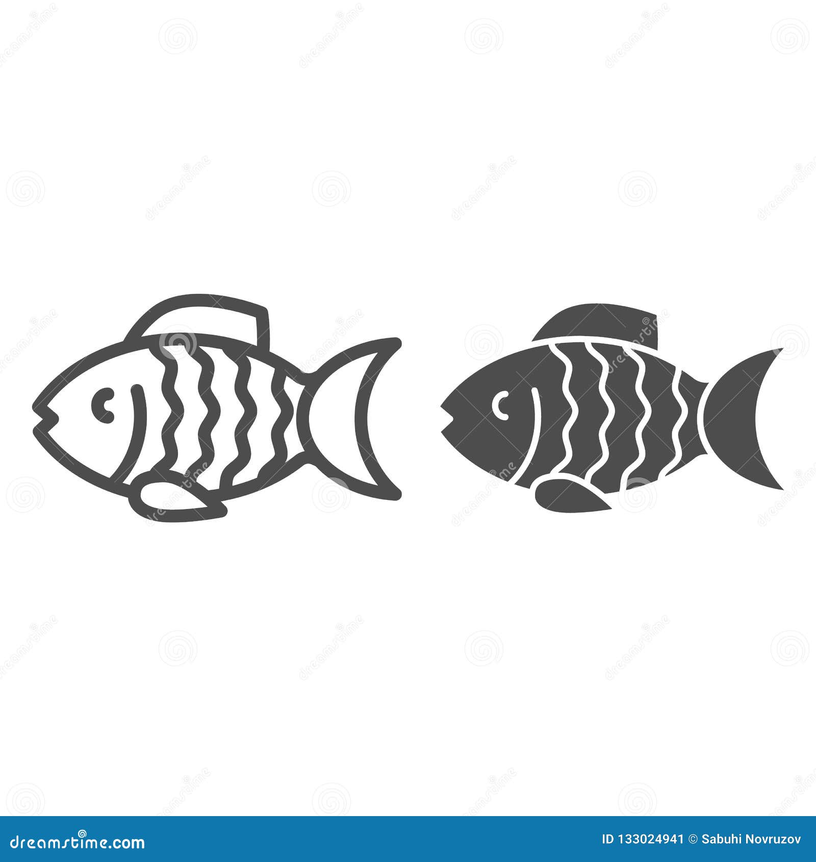 fish line and glyph icon. aquatic    on white. animal outline style , ed for web