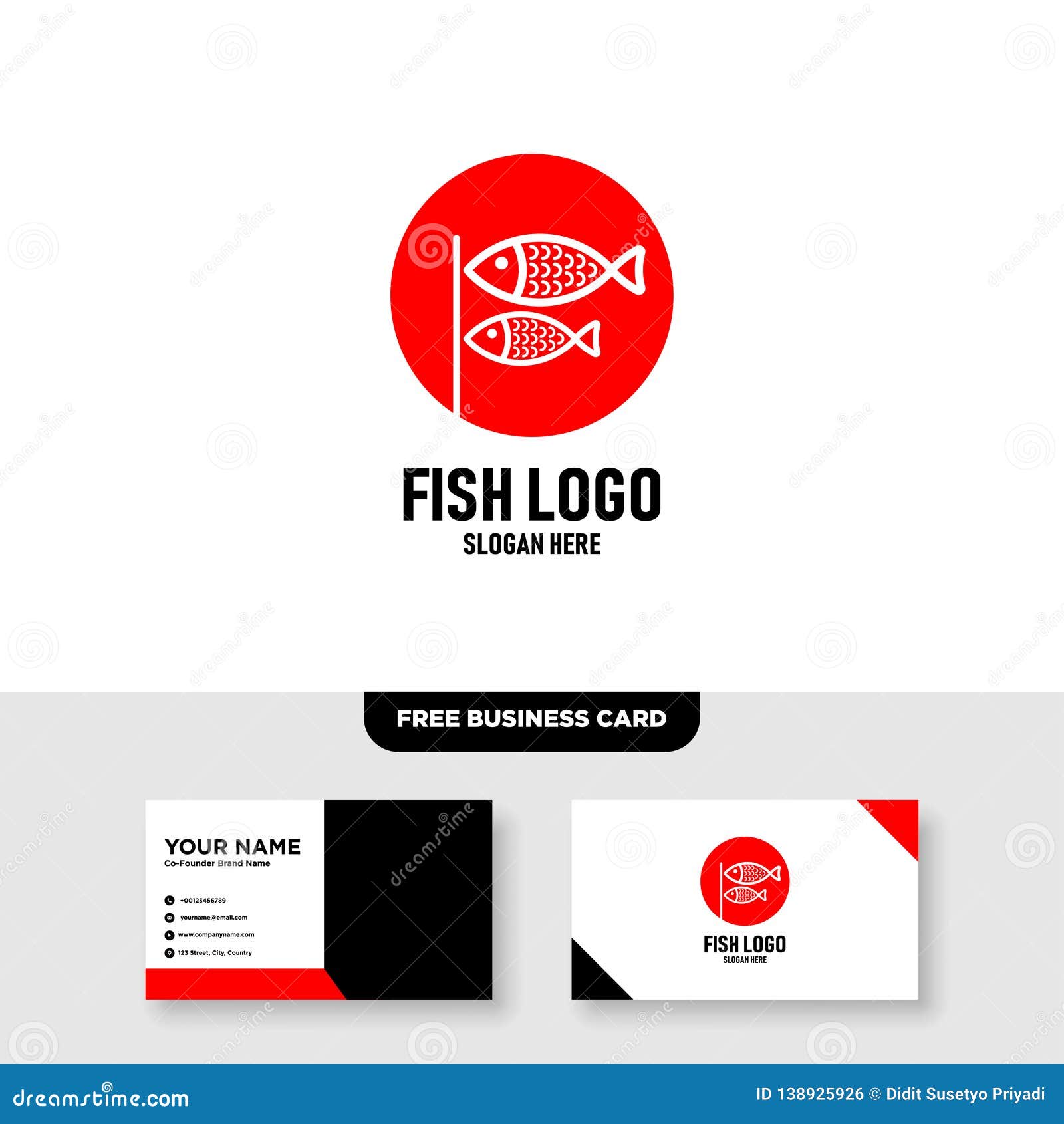 Fish Logo Vector Template, Free Business Card Mockup Stock Illustration - Illustration of fresh ...