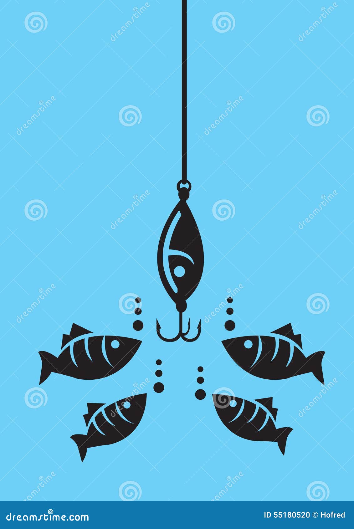 Fish Looking at Fishing Bait with Hooks Stock Vector