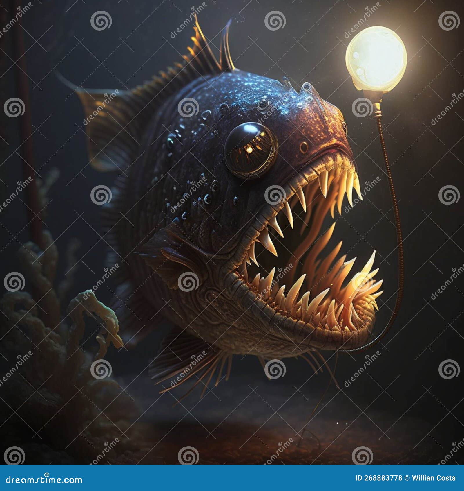 Fish with Many Teeth Attached To a Light Bulb, Generative AI Stock  Illustration - Illustration of animal, underwater: 268883778