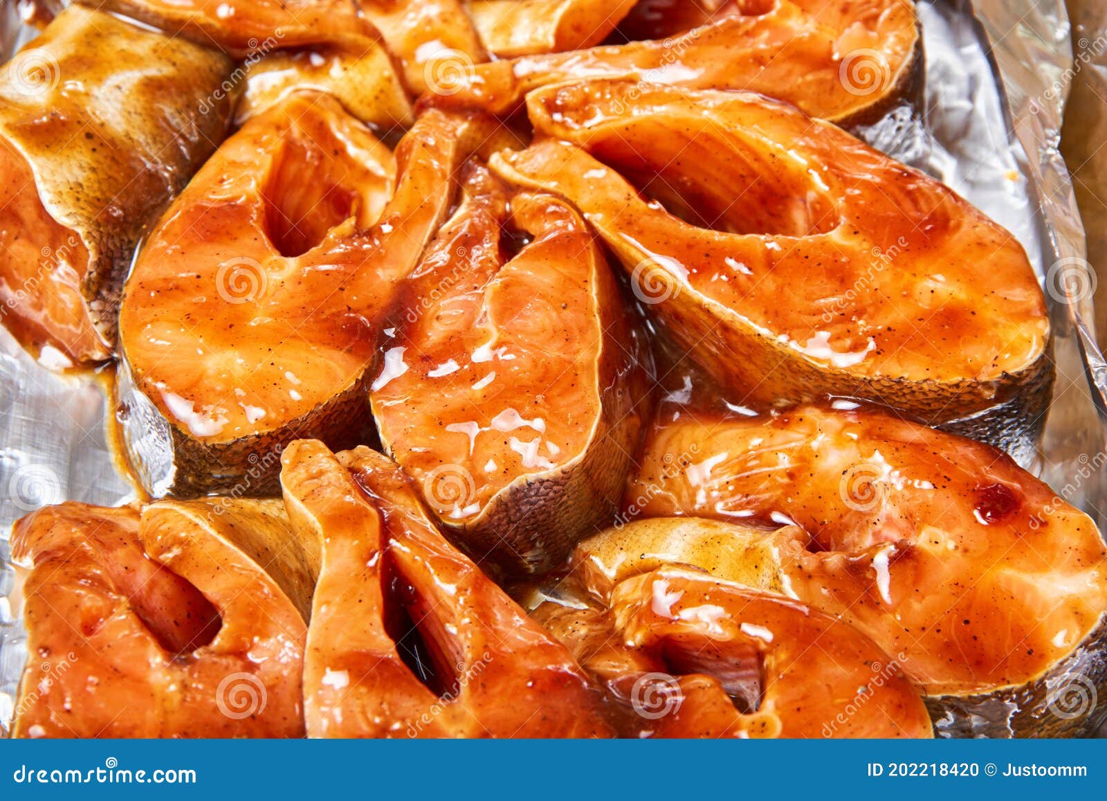 Fish in a Marinade of Teriyaki Sauce before Baking Stock Photo Image