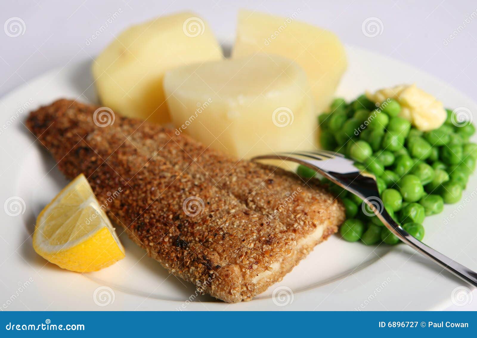 Fish in oatmeal horizontal stock image. Image of plate 6896727