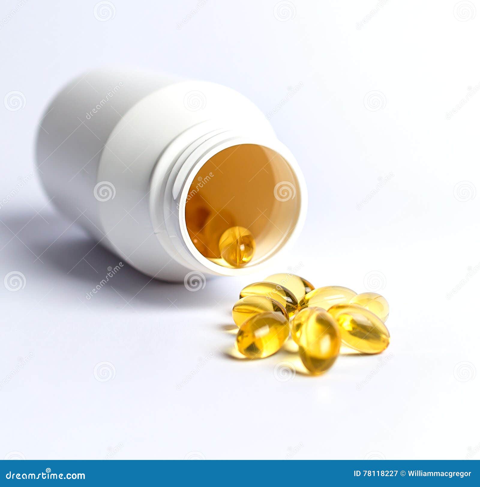 Fish Oil Capsules with a White Pill Bottle Stock Image Image of