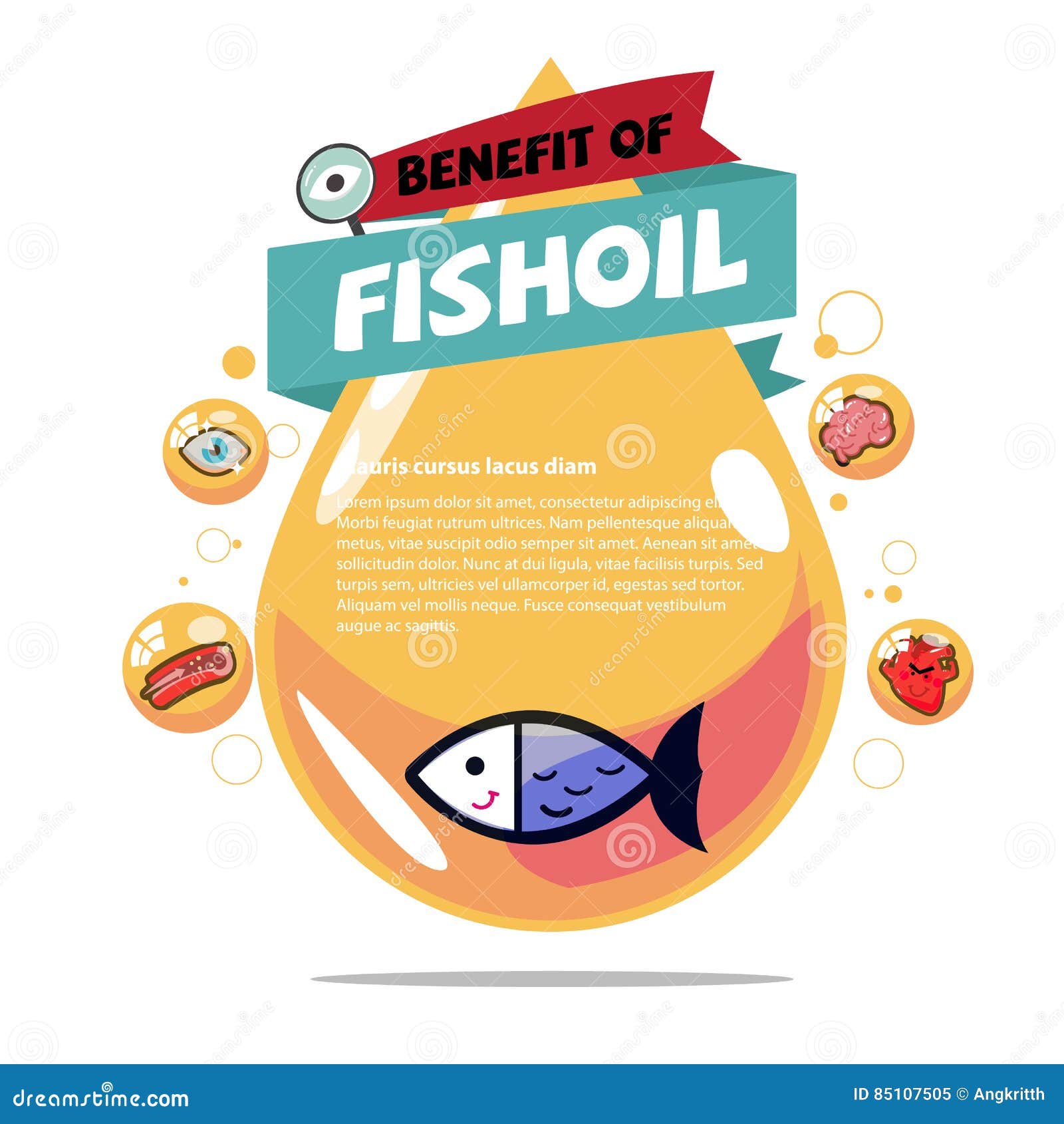 Fish Oil. Cod Liver Oil with Benefit Stock Illustration
