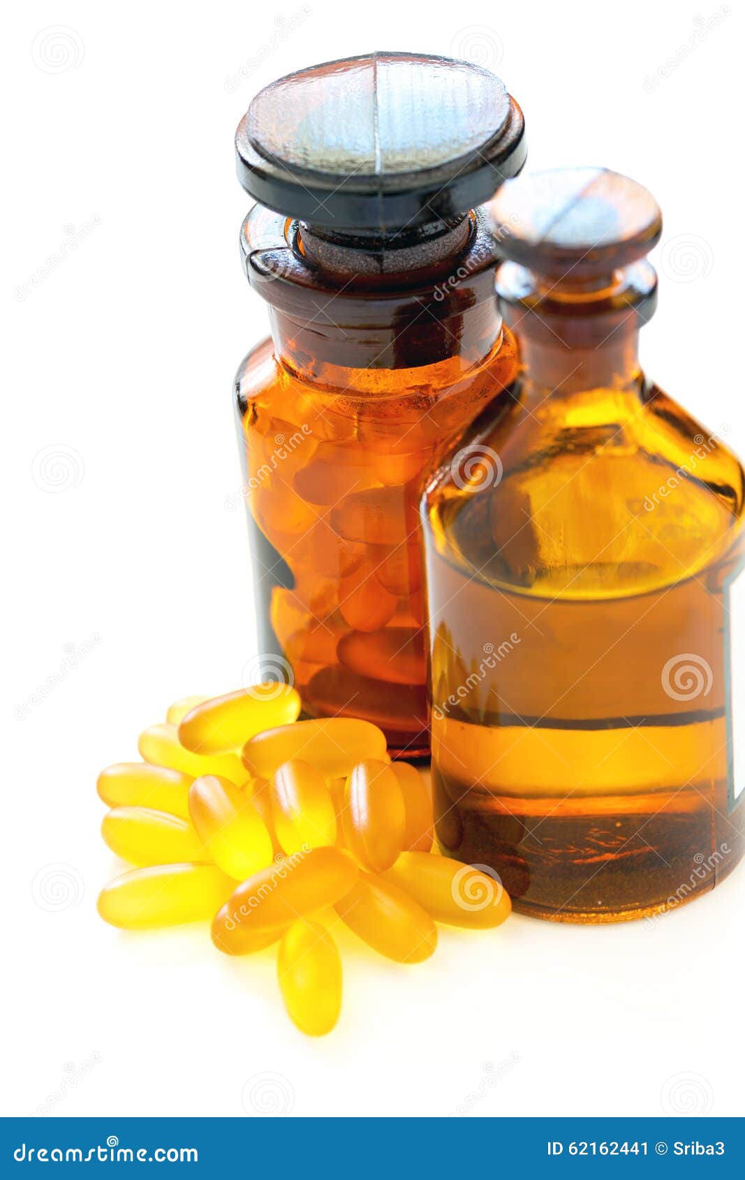 Fish Oil is in Liquid Form and in Capsules. Stock Image Image of