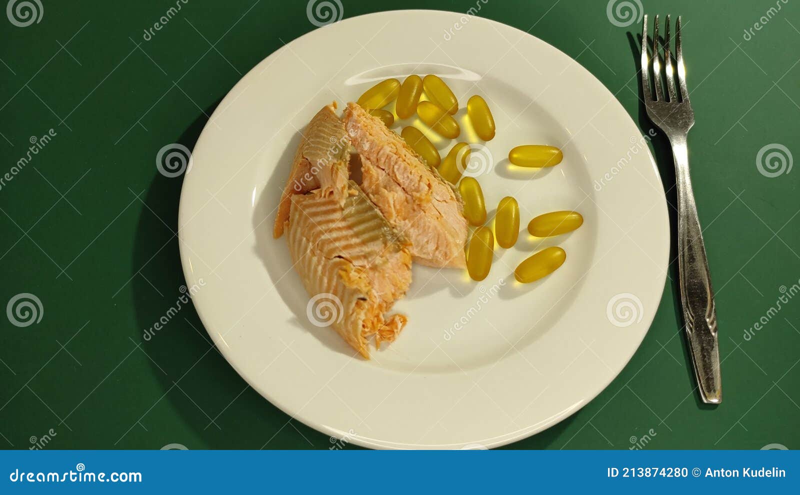 Fish Oil Omega 3 Liquid Gel Vitamin and Fresh Fish Stock Footage