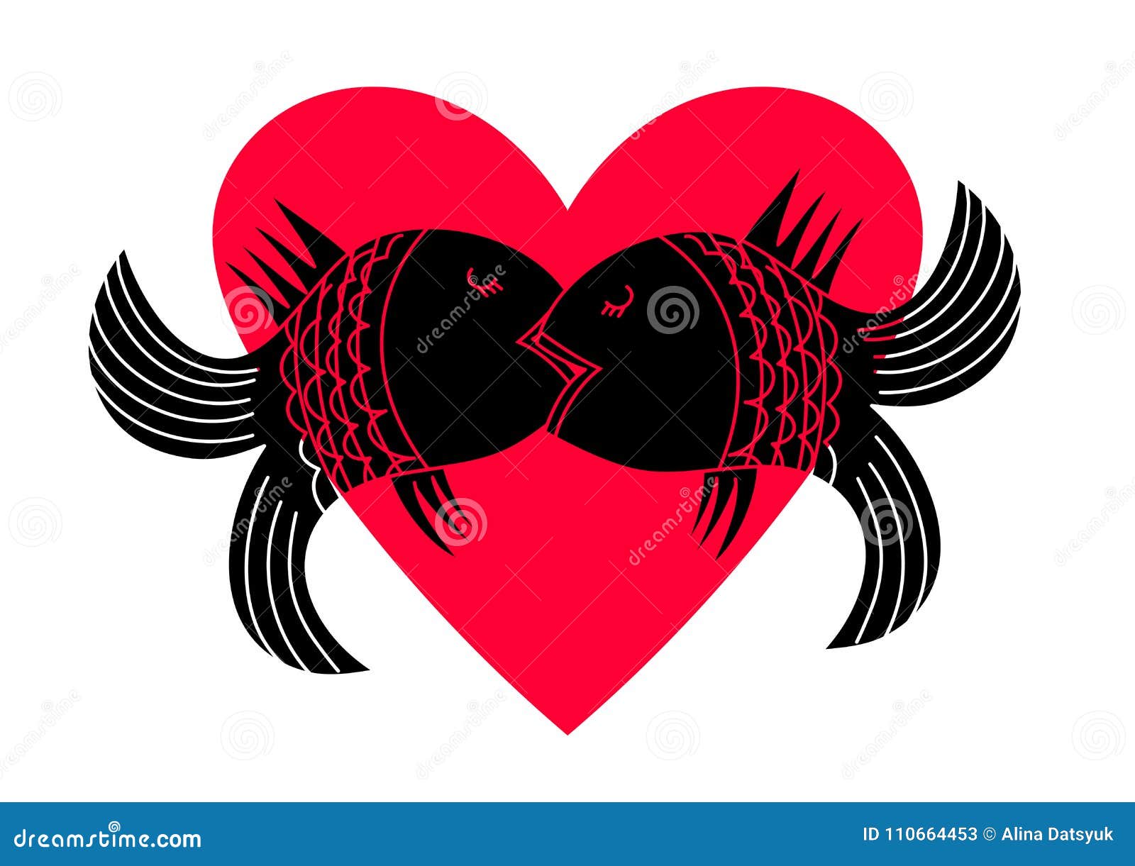 Download Fish In A Passionate Kiss On The Background Of Heart. Kiss Icon. Stock Vector - Illustration of ...