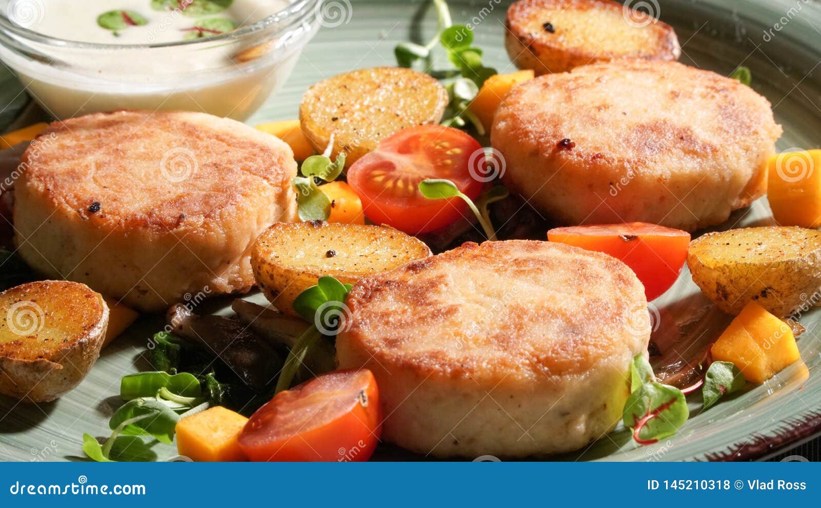 Fish Patties with a Side Dish Stock Photo Image of crust, mixed
