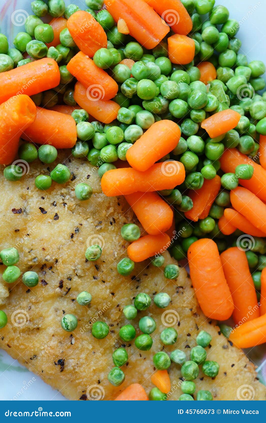 Fish with peas and carrots stock image. Image of vegetables 45760673