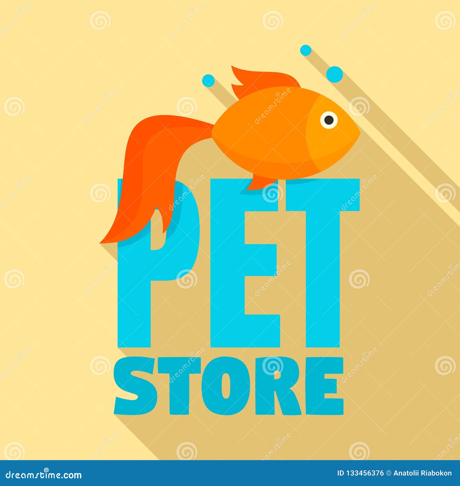 Fish Pet Store Logo, Flat Style Stock Vector Illustration of character, indoor 133456376