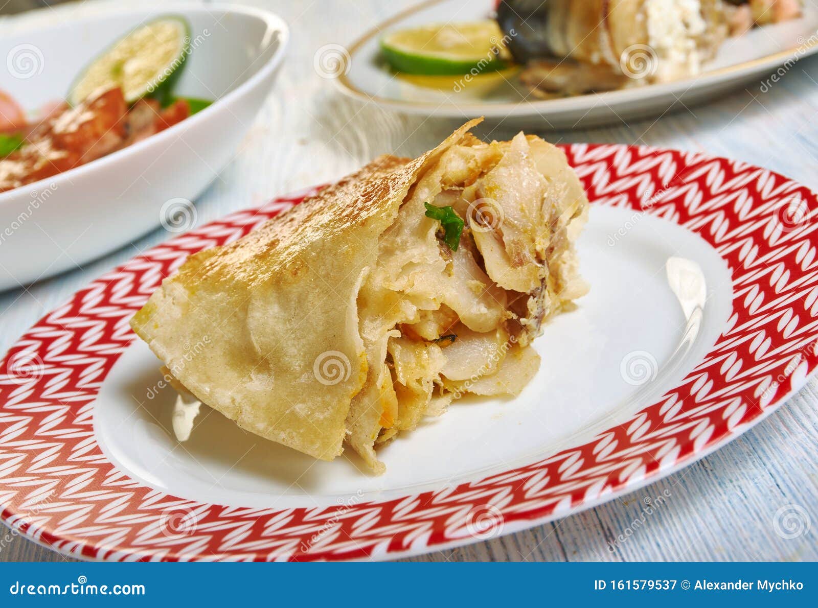 Fish in pita bread stock image. Image of burrito, slice 161579537