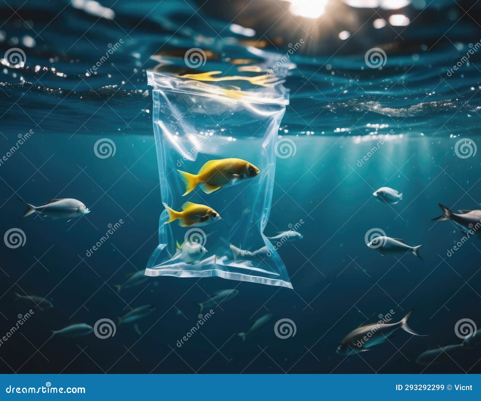 Fish in a plastic bag. stock illustration. Illustration of ocean