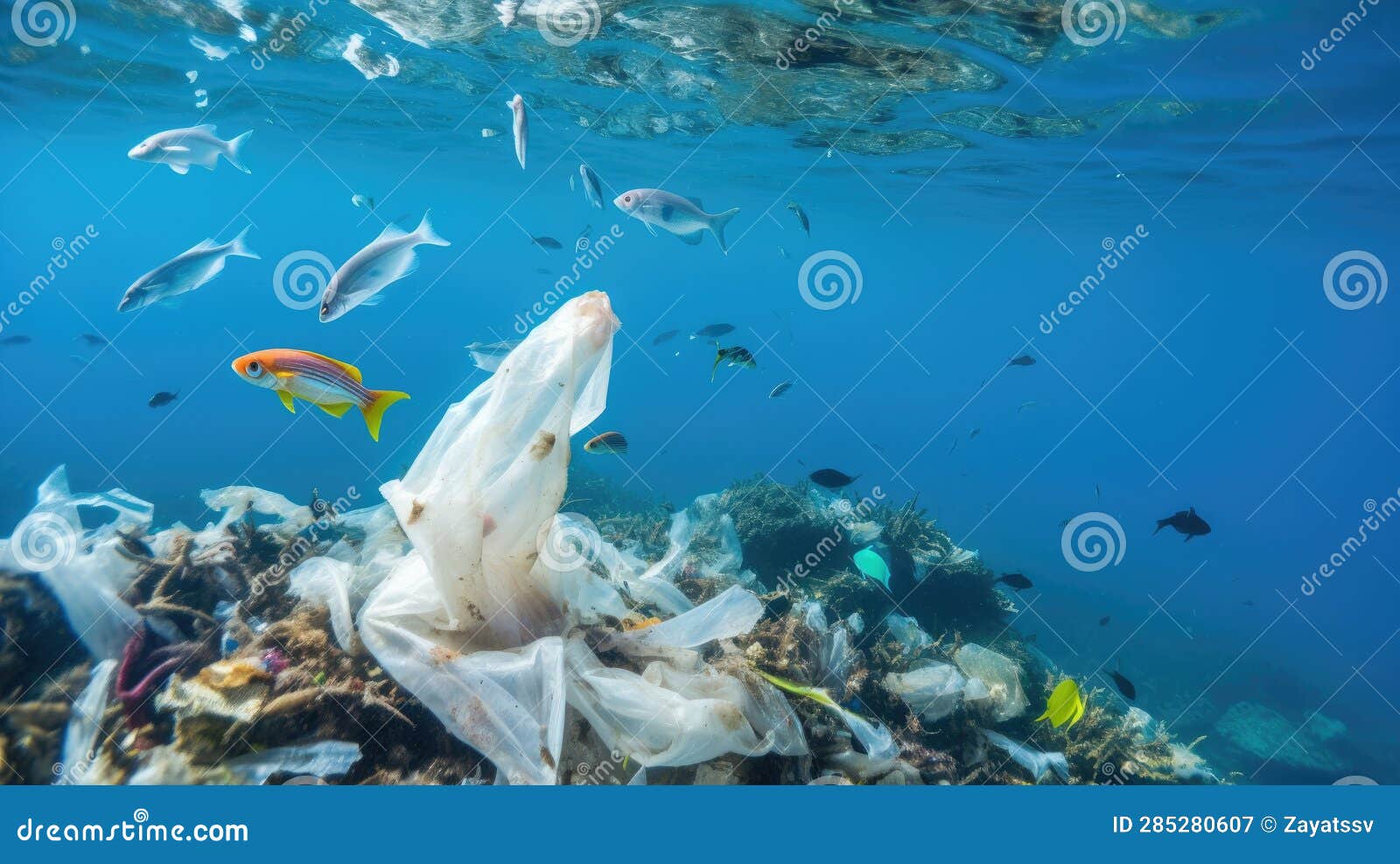 Fish and Plastic Pollution. Envrionmental Problem Plastics