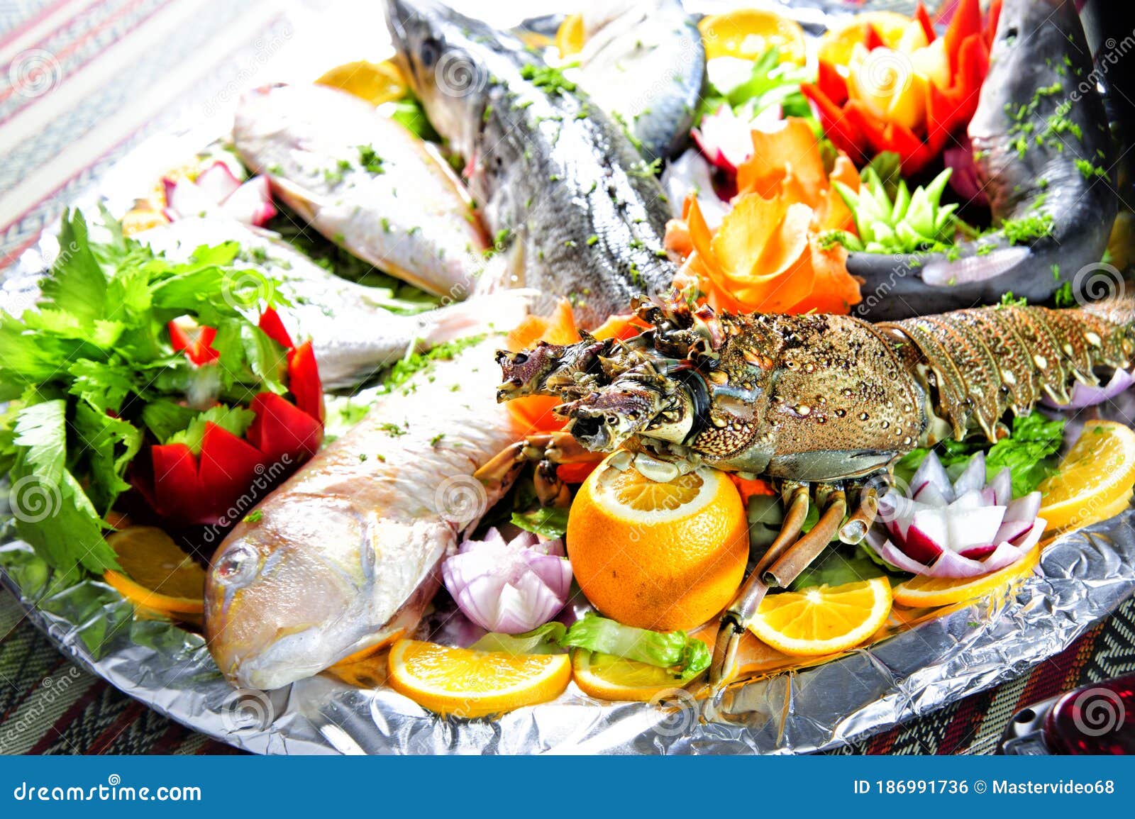 Fish Platter with Vegetables. Fish and Vegetables Stock Photo Image