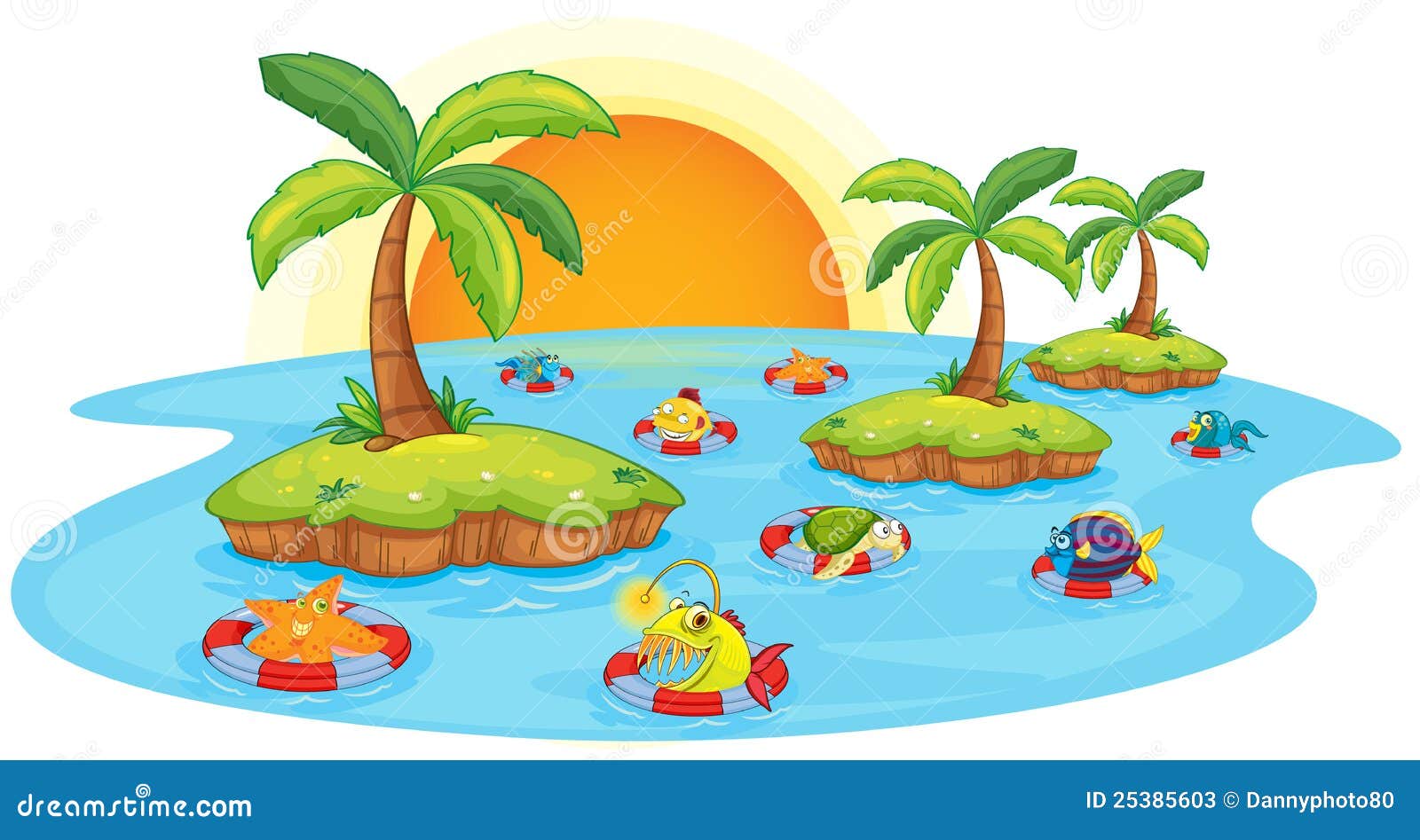 Fish in a pond stock illustration. Illustration of cartoon - 25385603