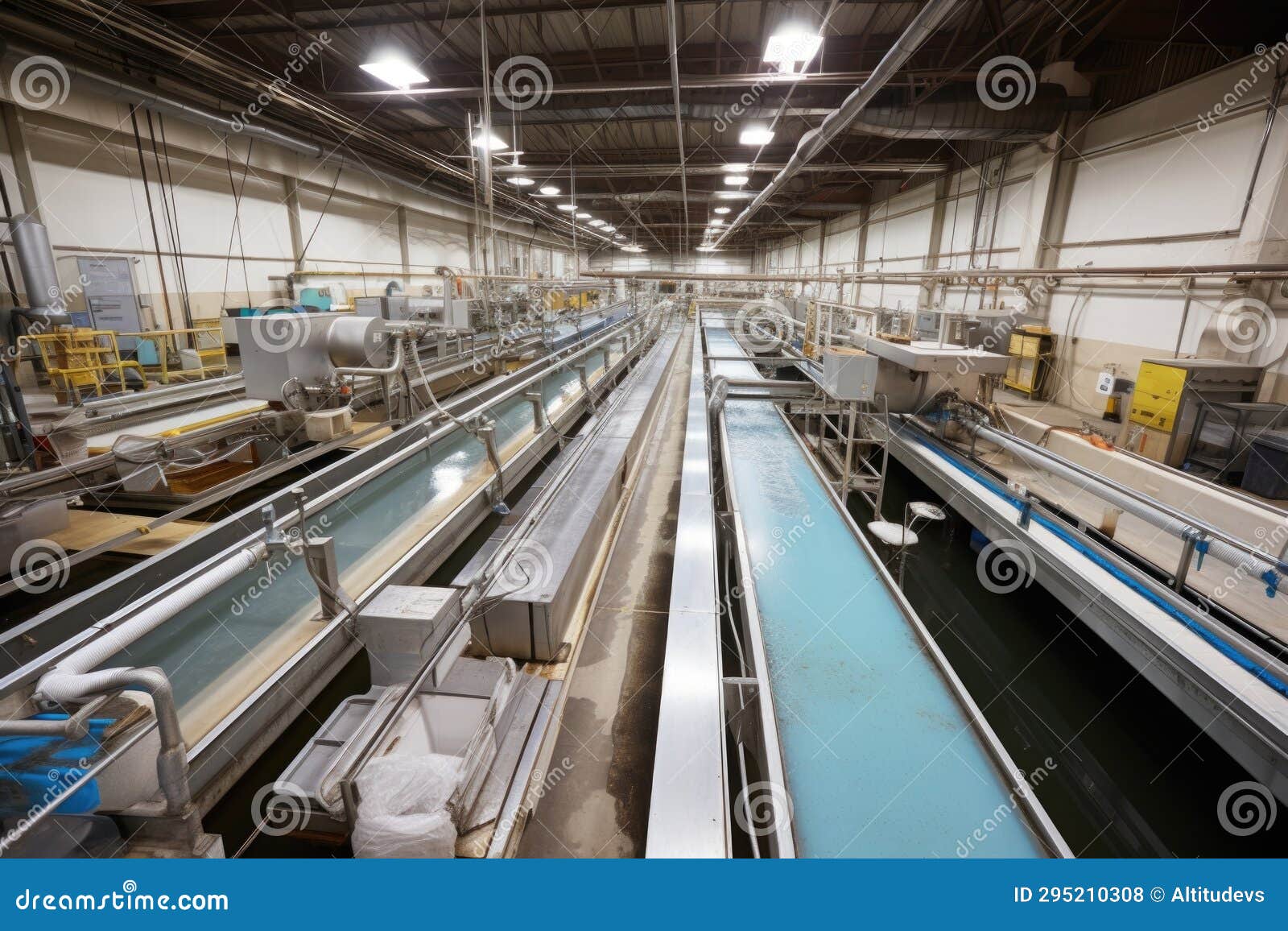 Fish Processing Plant with Full Conveyor Belts Stock Photo Image of