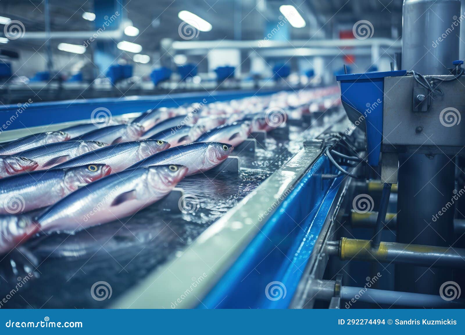 Fish Processing Plant, Production Line. Generative AI Stock