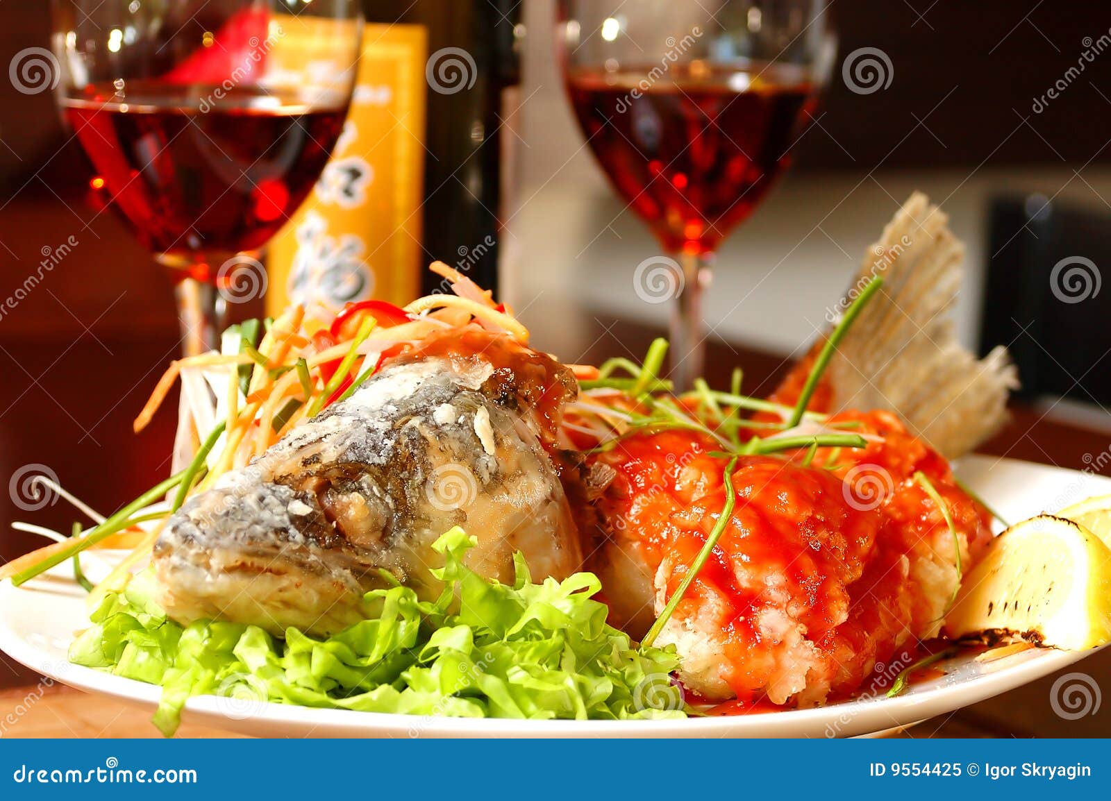 Fish with wine stock image. Image wine, food, eating 9554425