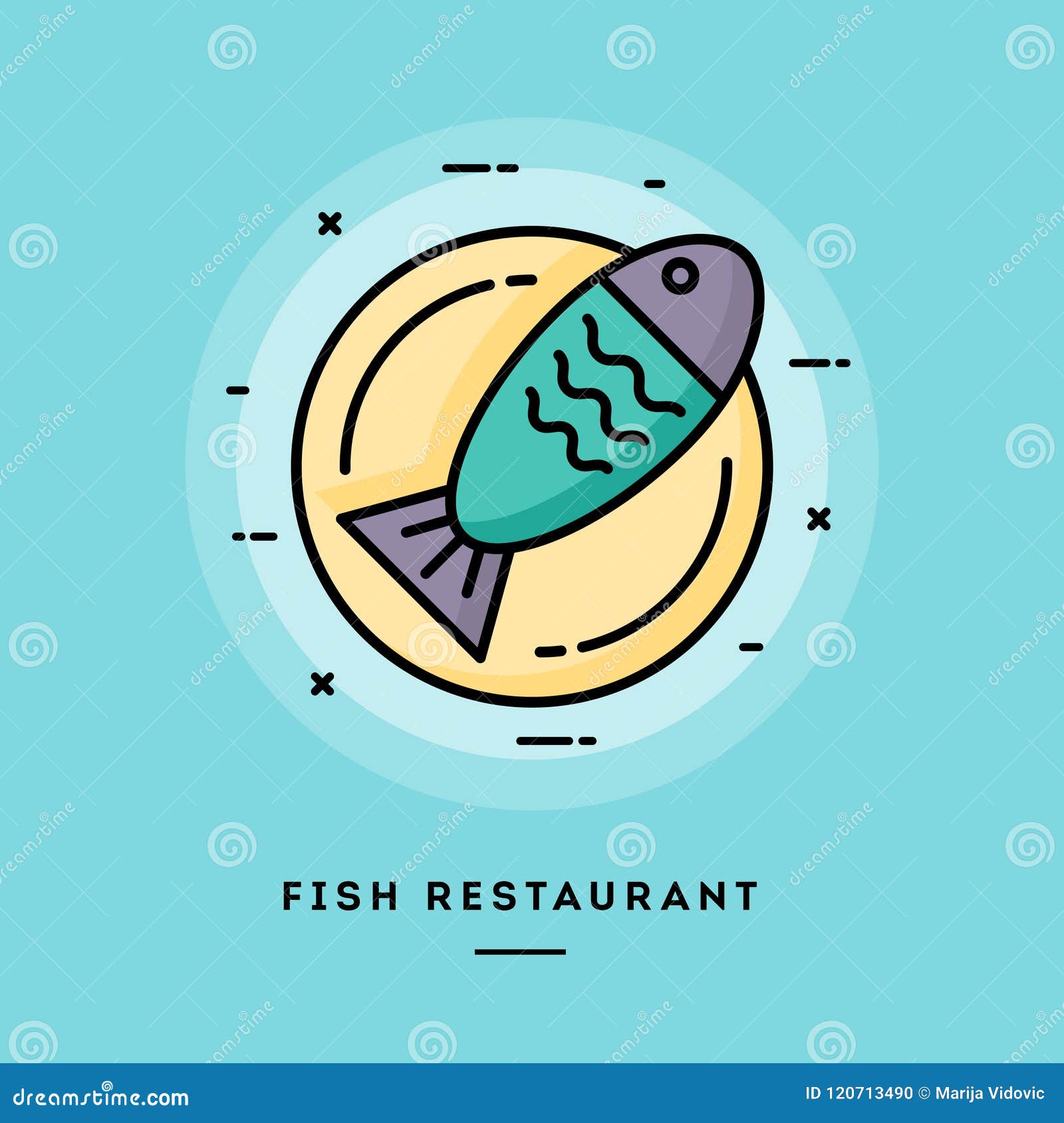Fish Restaurant, Flat Design Thin Line Banner Stock Illustration ...