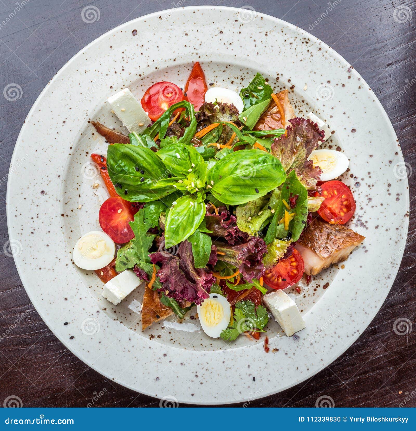Fish Salad Grilled Sea Bass and Vegetables Stock Photo Image of