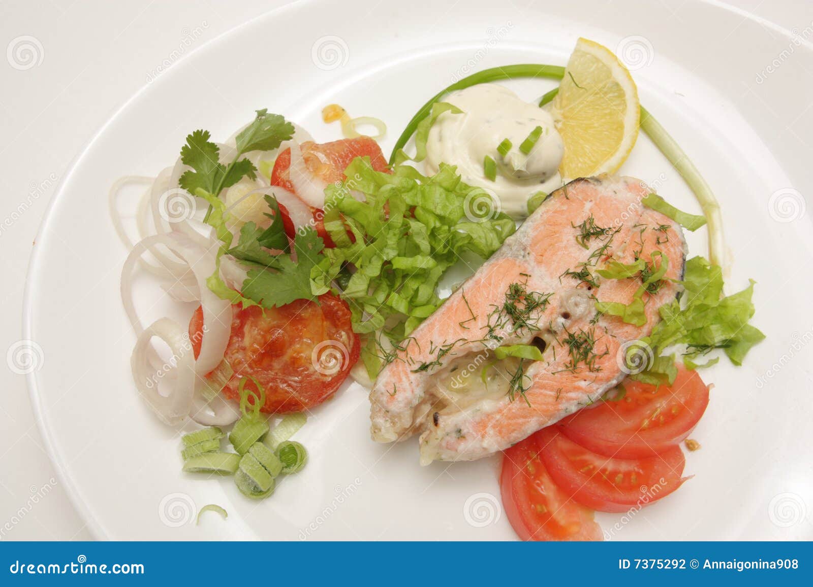 Fish with sauce and salad stock photo. Image of parsley 7375292