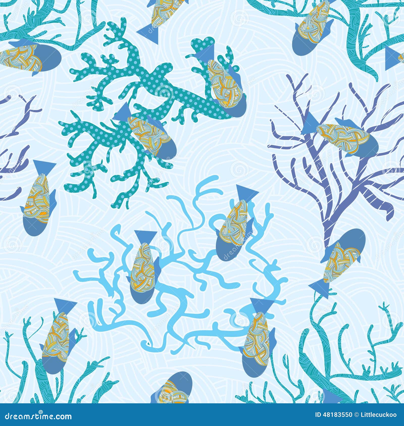 Fish in Sea, Underwater Pattern. Vector Seamless Texture Stock Vector