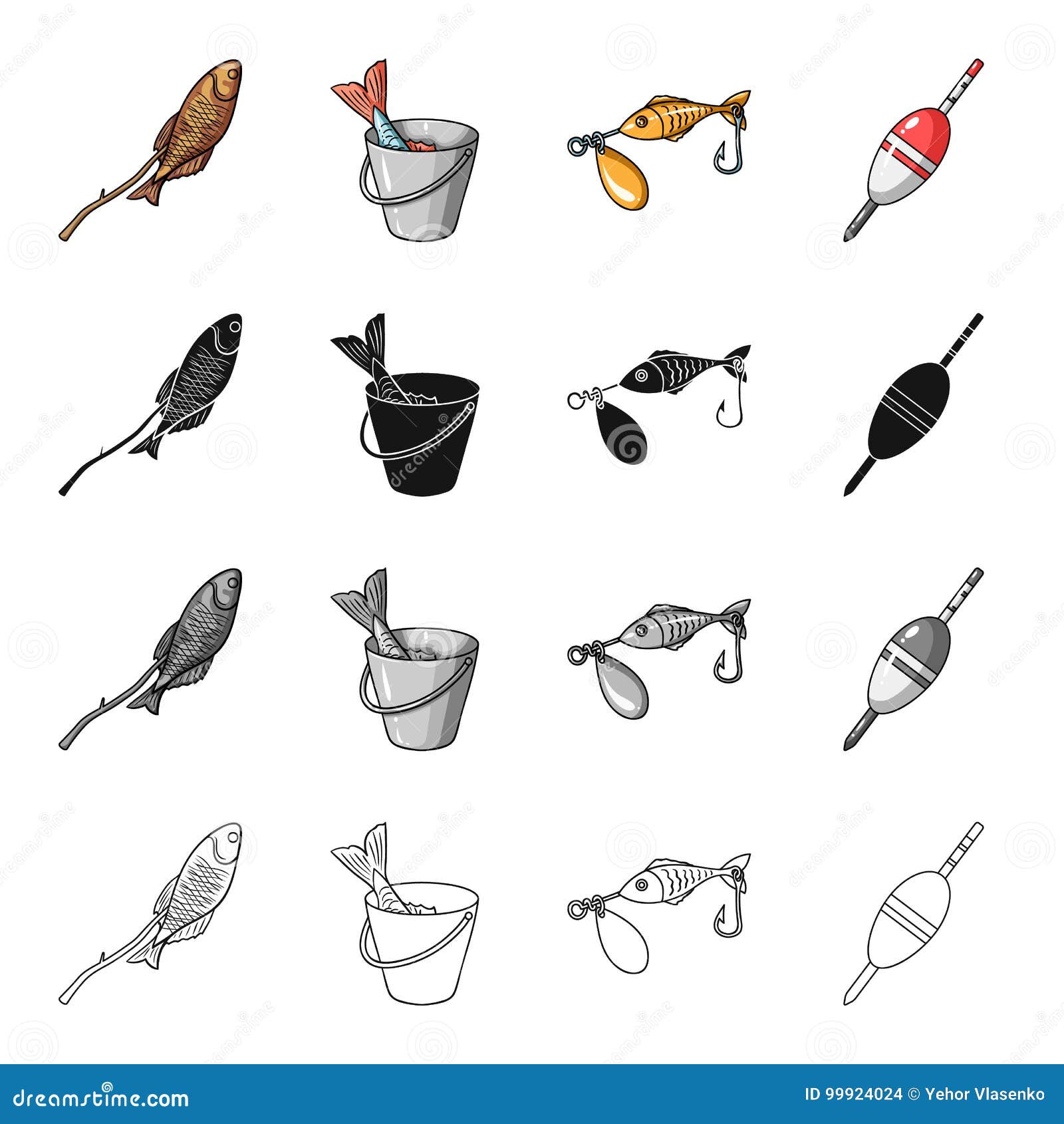 Fishing bucket with catch Royalty Free Vector Image, Fishing