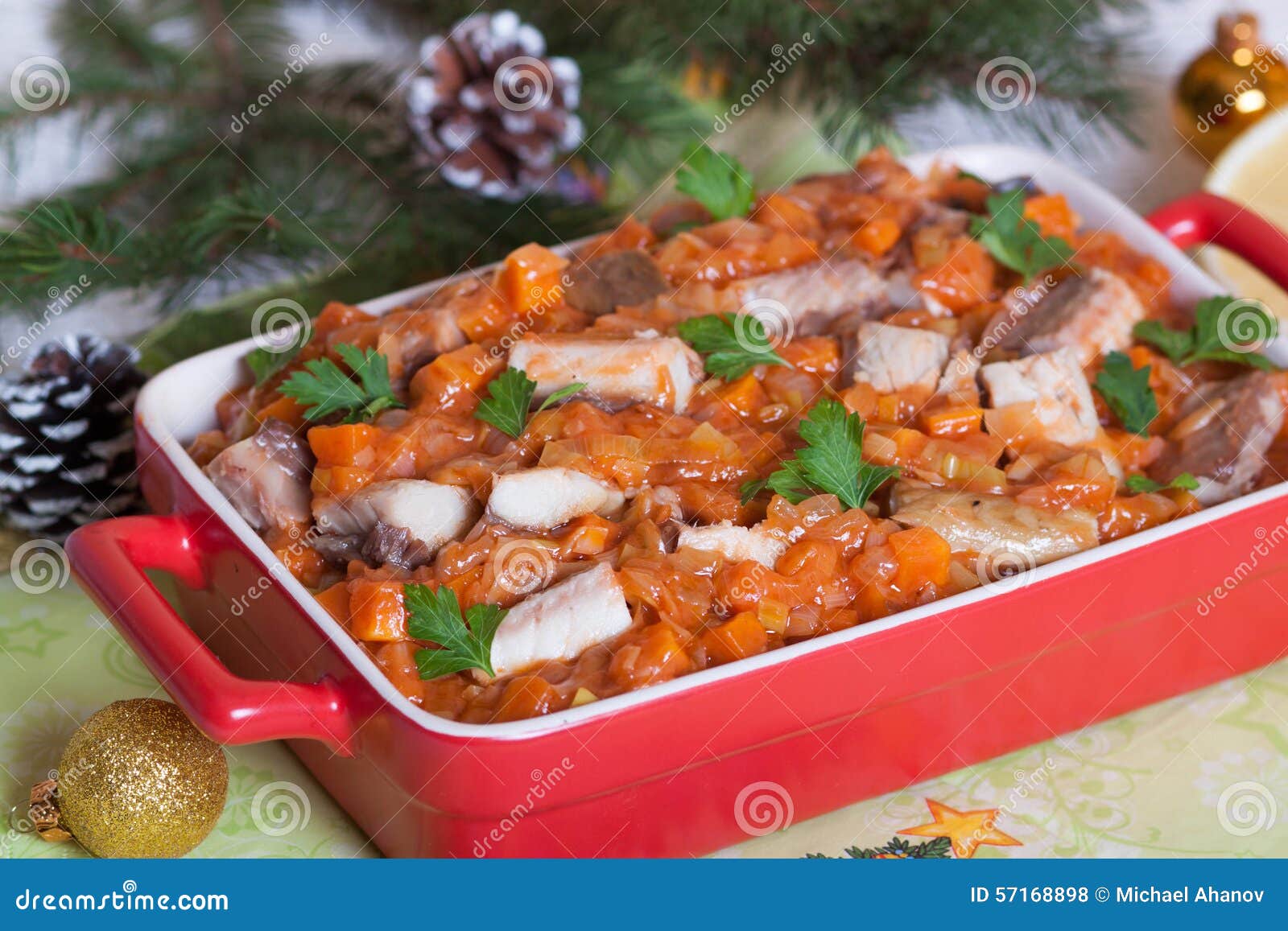 Fish Stew with Vegetables in Tomato Sauce Stock Photo Image of