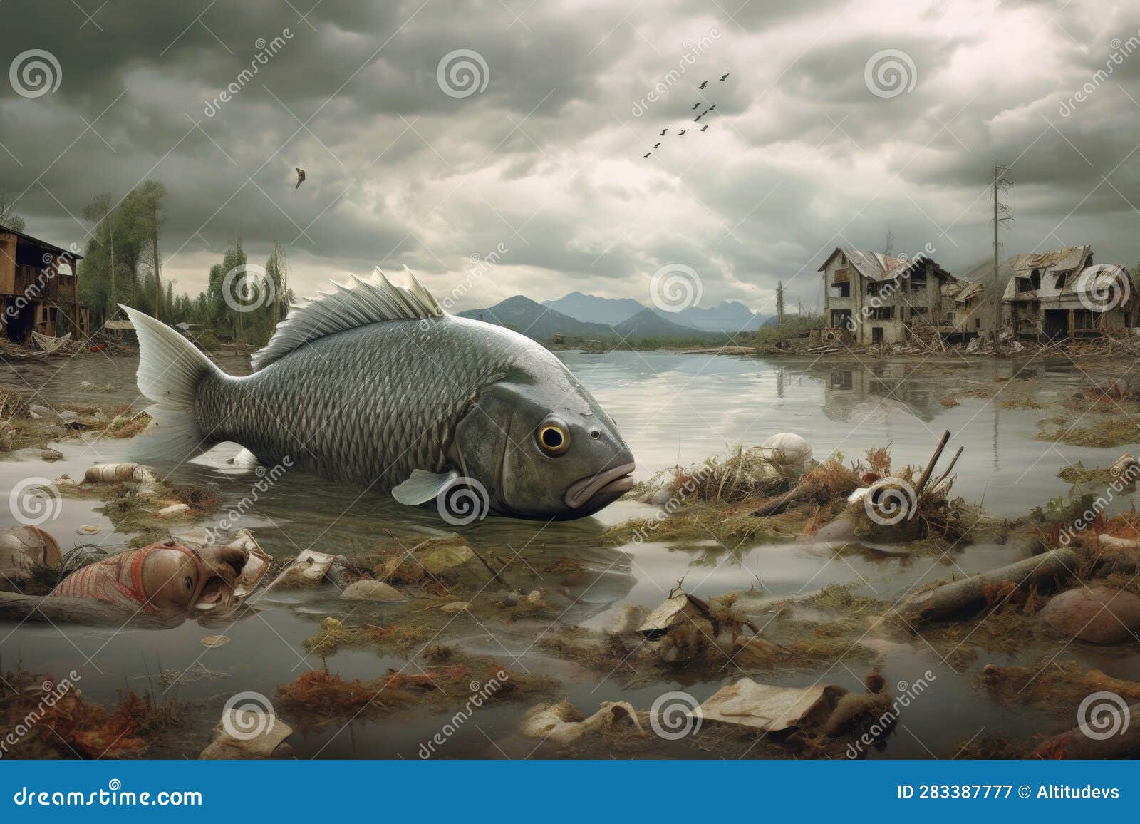 fish stranded on land after a tsunami recedes