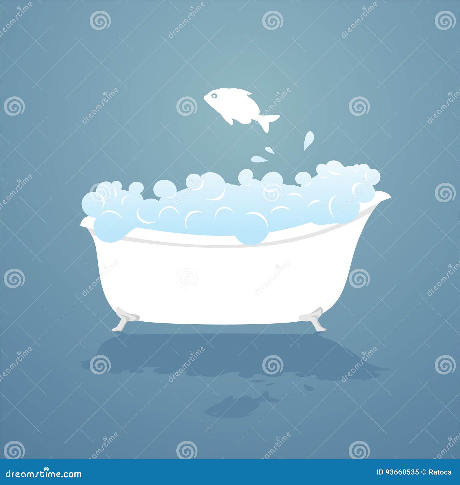 Fish swimming in bathtub stock vector. Illustration of toilet 93660535