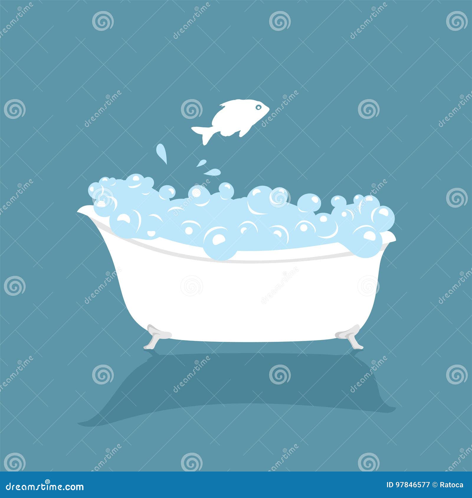 Fish swimming in bathtub stock vector. Illustration of blue 97846577