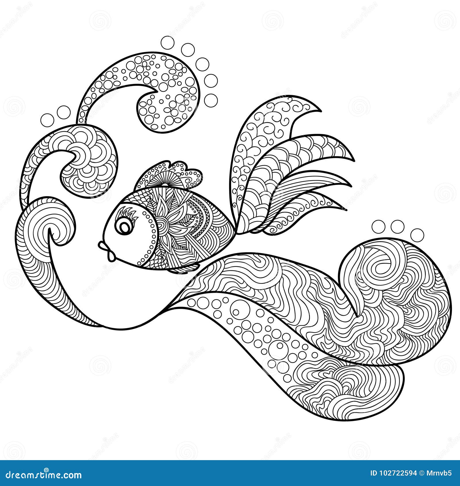Fish Swimming Over the Waves Stock Vector - Illustration of coloring ...