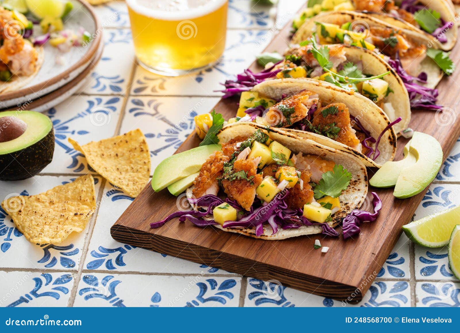 Fish Tacos with Mango Salsa and Red Cabbage Stock Photo Image of baja