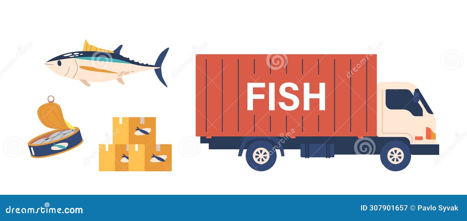 Fish Truck Transport Live or Fresh Seafood To Markets. Canning