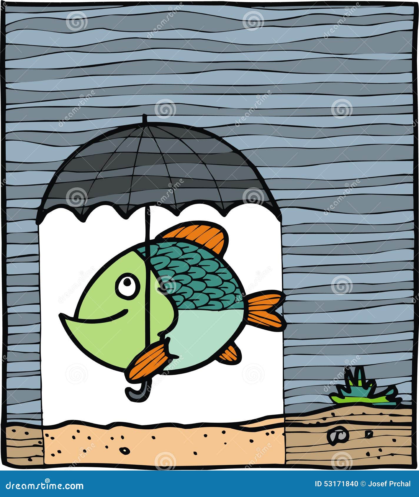 Fish with the umbrella stock illustration. Illustration of blue 53171840