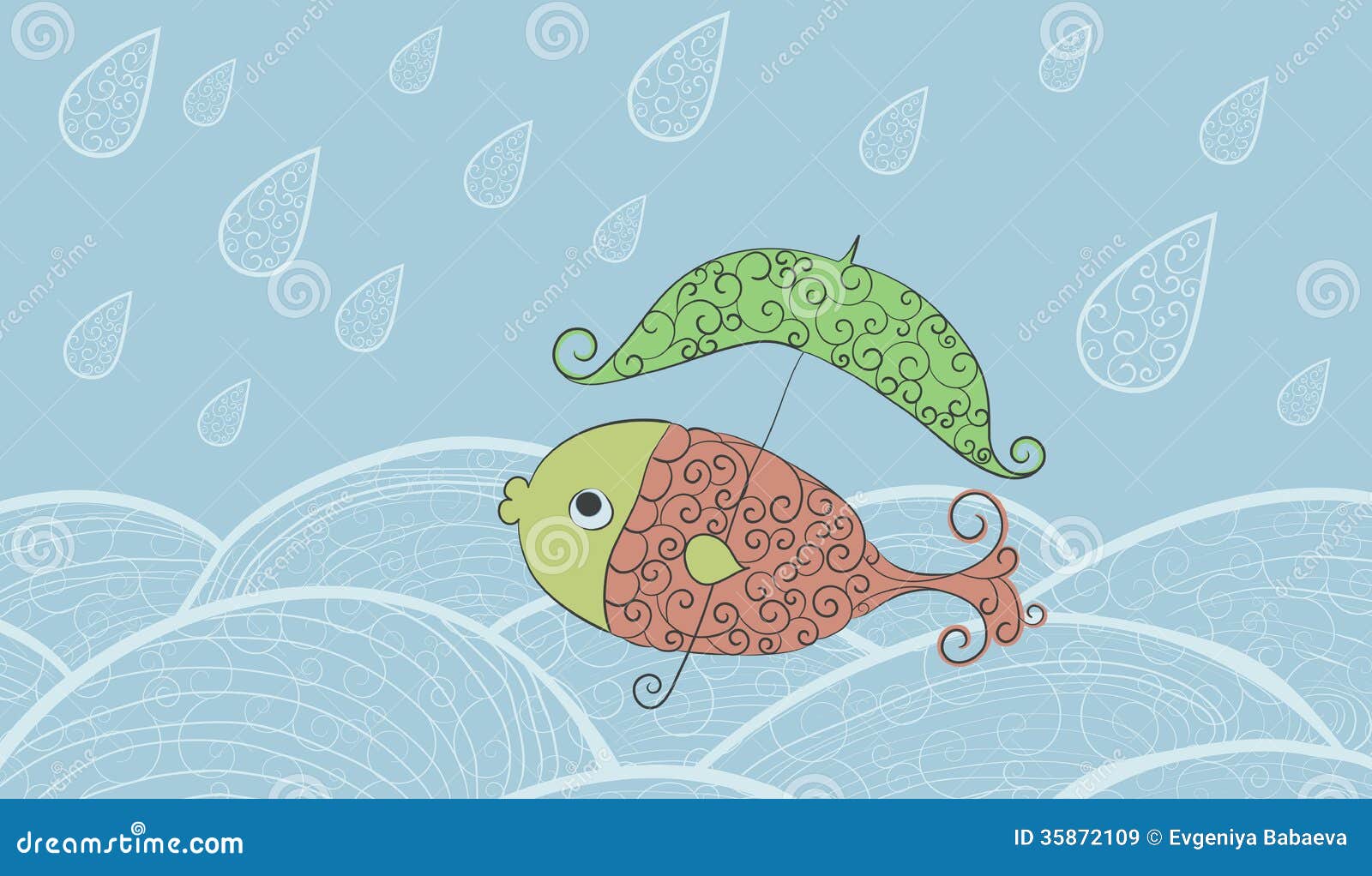 A fish with an umbrella. stock vector. Illustration of decorative