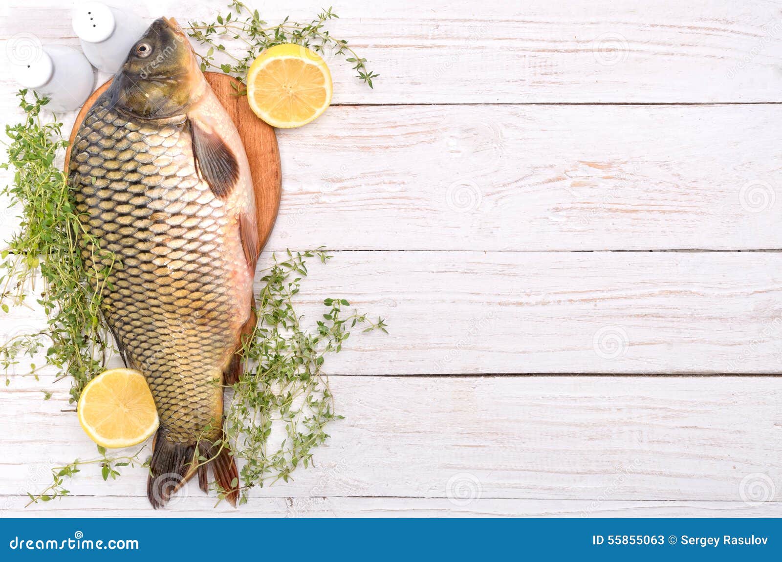 Fish on a White Wooden Table. Stock Image Image of food, cooking