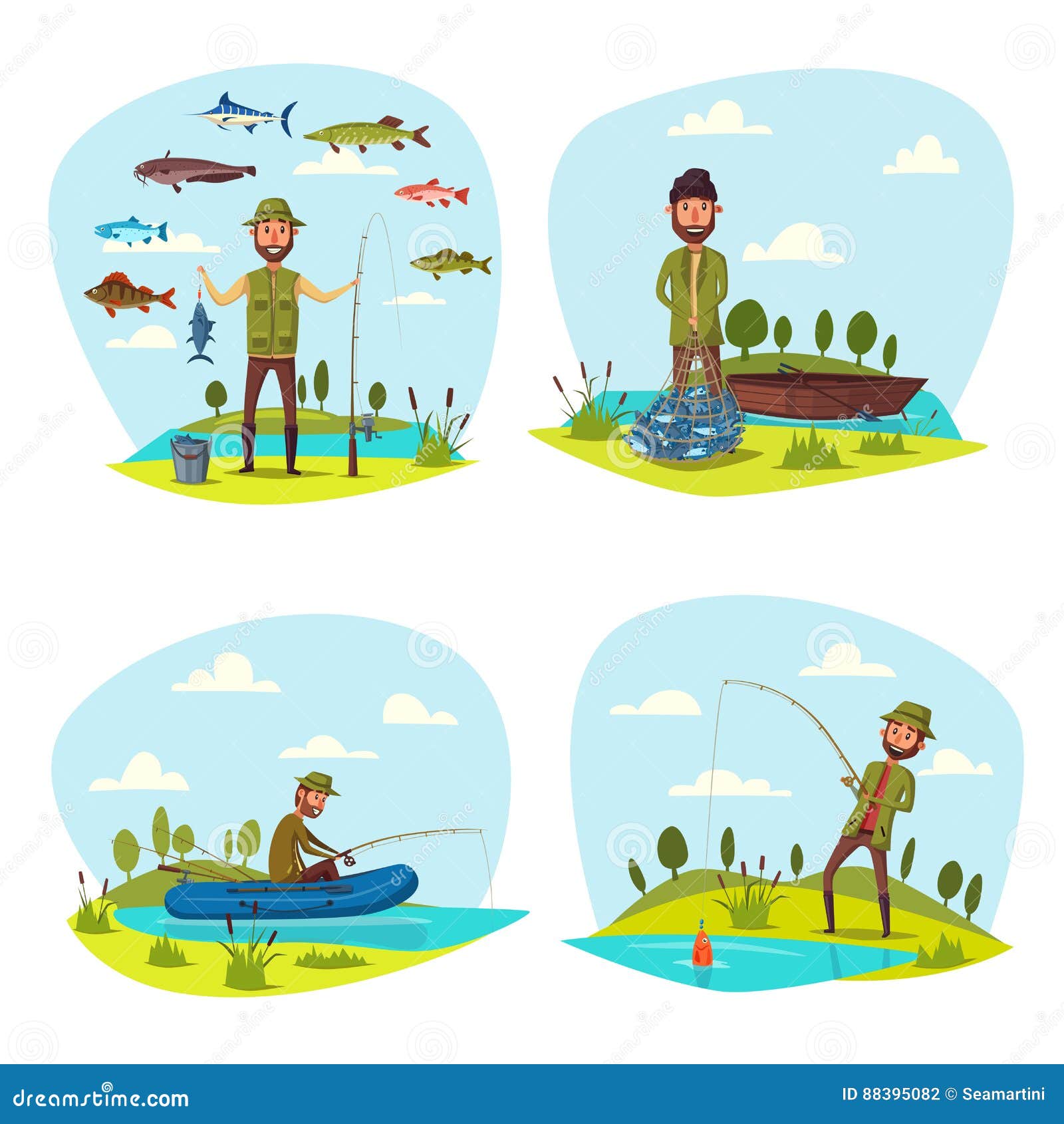 Download Fisher Man Fishing Vector Big Fish Catch Stock Vector - Illustration of bucket, fishing: 88395082