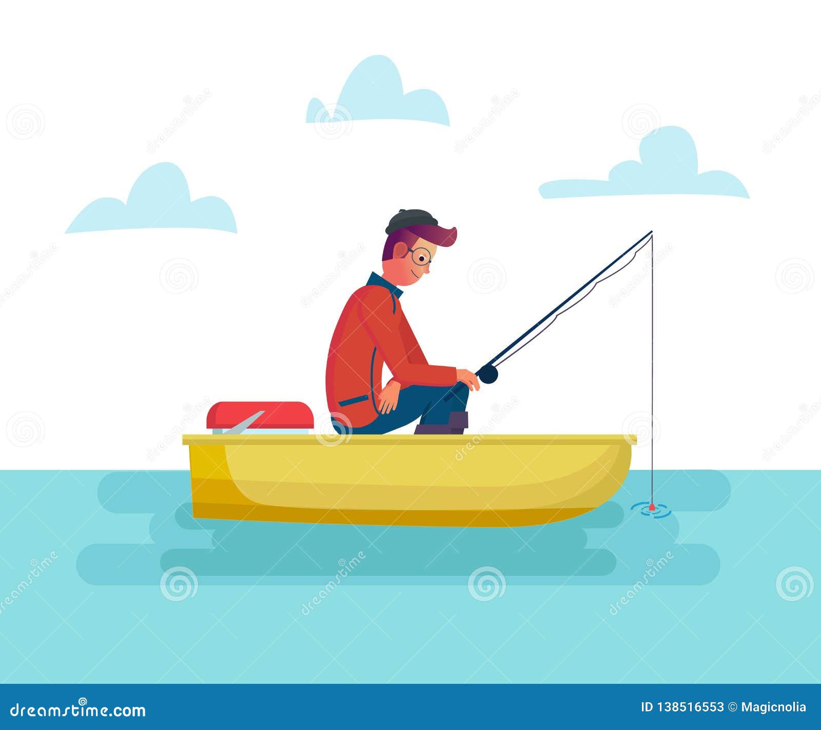 Download Fisher Man Holding Fishing Rod In The Boat On Lake Or Sea ...