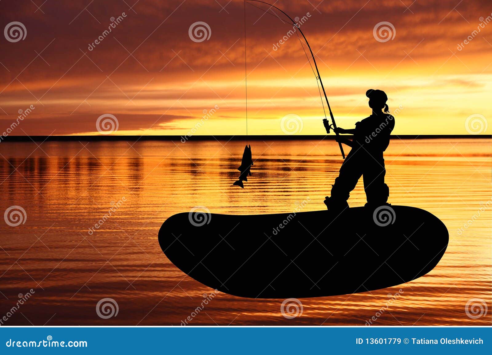Fisher Woman into a Fishing Boat with Catching Fis Stock Illustration -  Illustration of person, fishing: 13601779