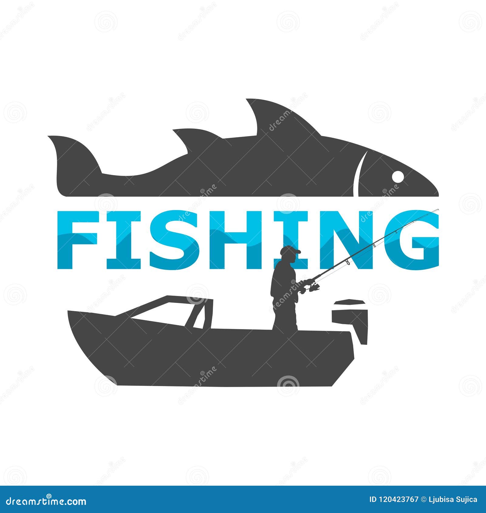 Fisherman in a Boat Sign, Fishing Logo Stock Vector - Illustration