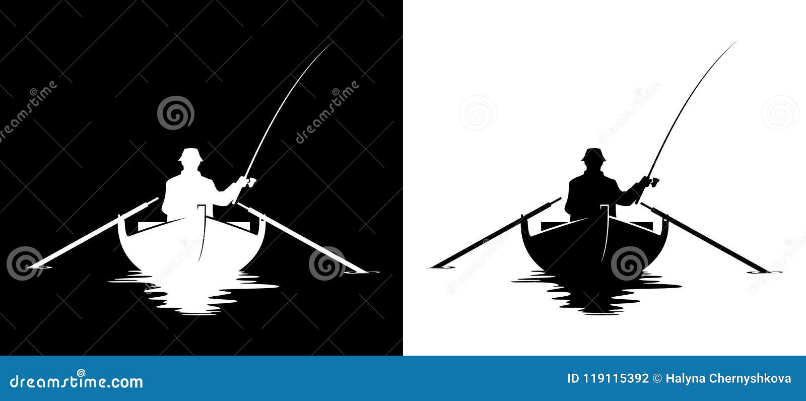 Download Fisherman In Boat Silhouette Stock Vector - Illustration of sporting, outdoors: 119115392